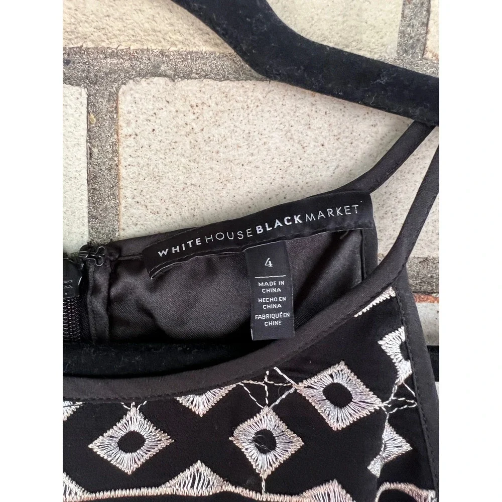 White House Black Market Embroidered Halter Sheath Dress Black Blue Size 4 Small - Picture 2 of 5
